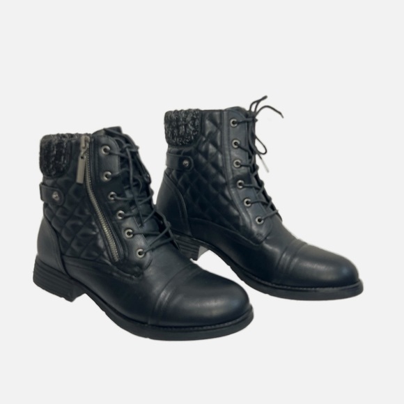 STQ ECO Friendly Black Round Toe Ankle Motorcycle Boots Womens size 11 - Picture 2 of 14